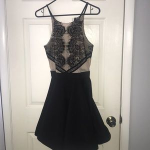 Nude and Black Lace Homecoming Dress